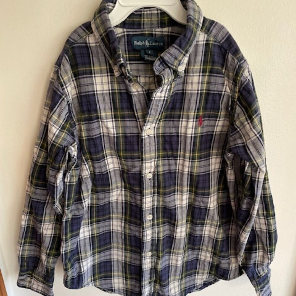 RALPH LAUREN Boys Blue Plaid Tartan Button Down Shirt Long Sleeve 6